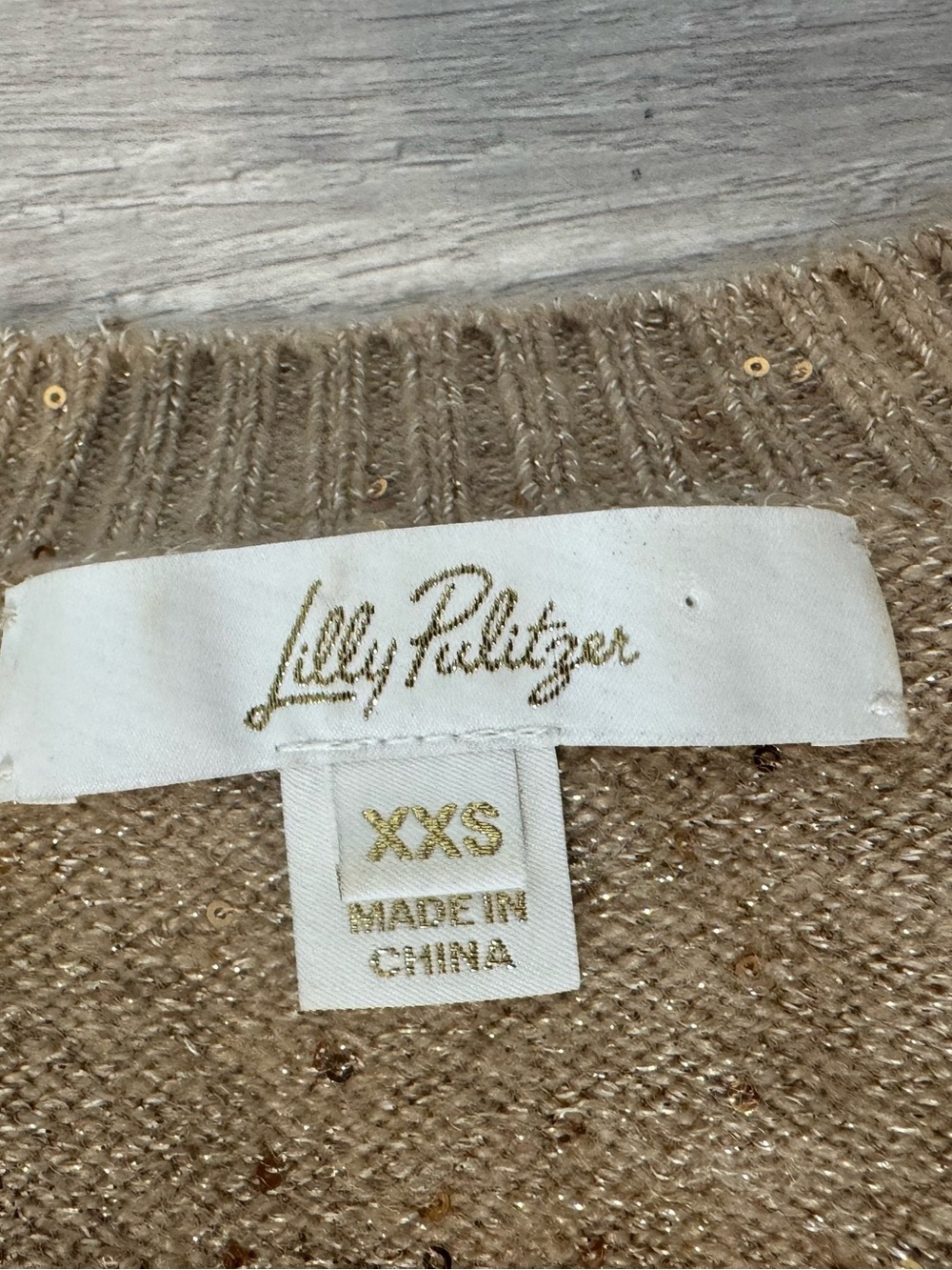 LILLY PULITZER Kaycee Sequin Knit Sweater Gold Metallic V Neck Relaxed Fit XXS - Picture 10 of 12